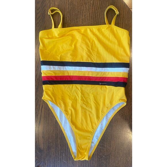 Solid & Striped Re/done Womens Large Yellow Malibu One Piece Swimsuit Retro 70’s - Picture 1 of 5